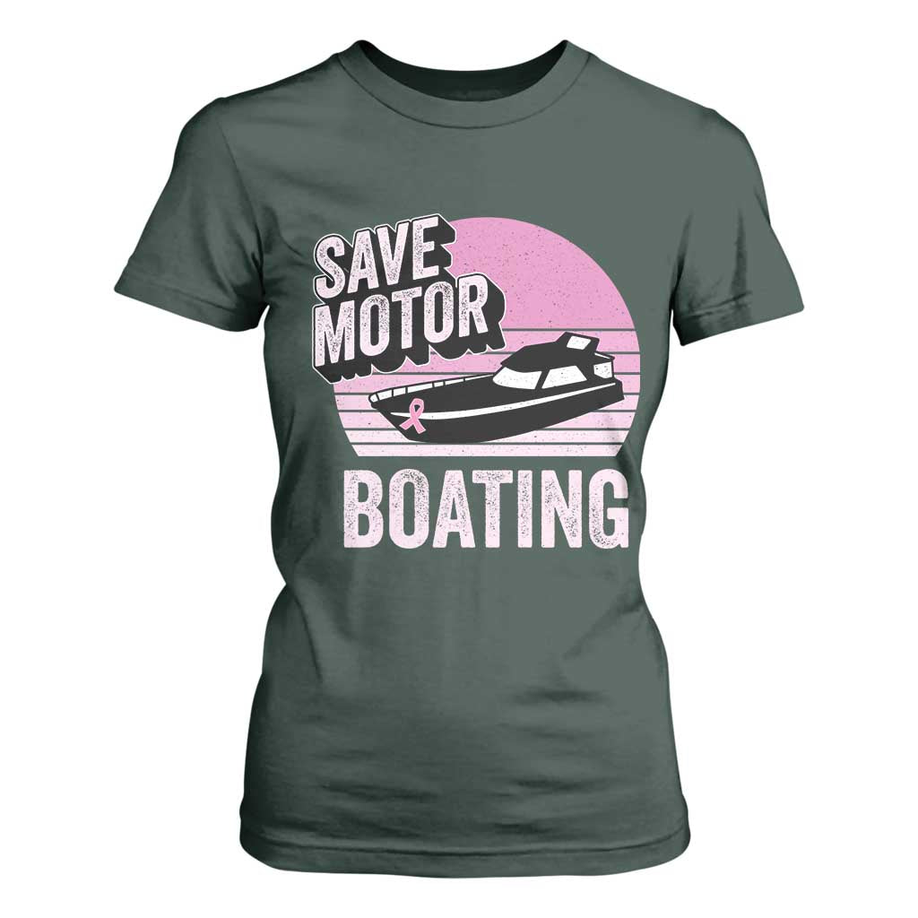 Funny Save Motor Boating T Shirt For Women Breast Cancer Pink Ribbon