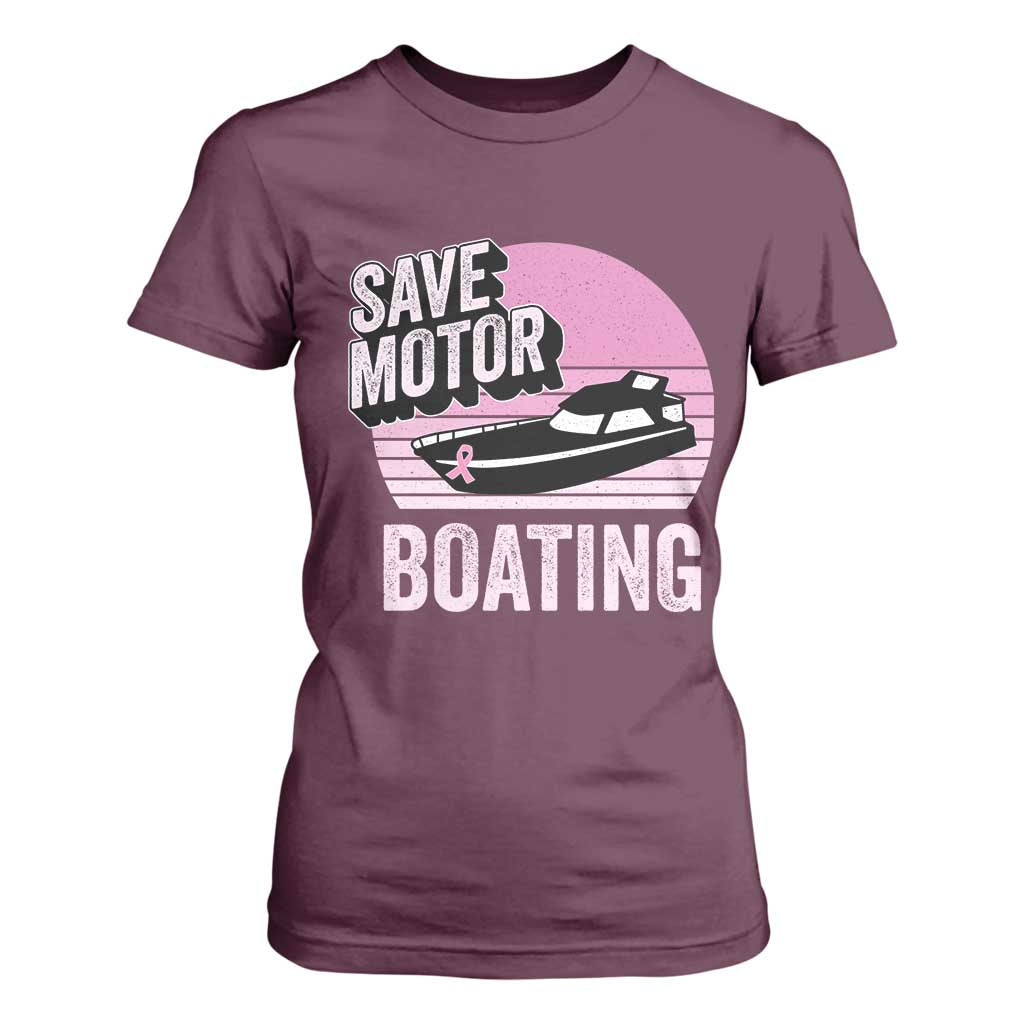 Funny Save Motor Boating T Shirt For Women Breast Cancer Pink Ribbon