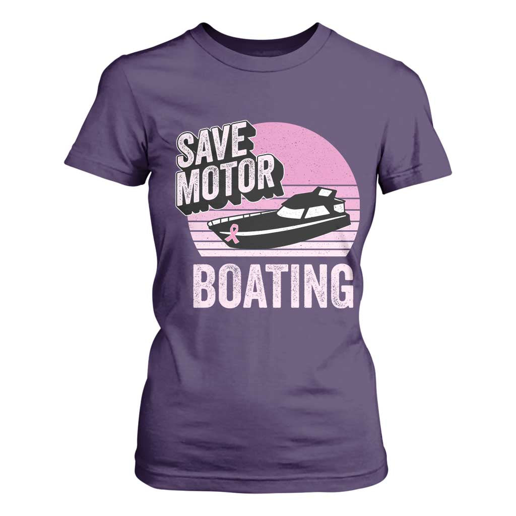 Funny Save Motor Boating T Shirt For Women Breast Cancer Pink Ribbon