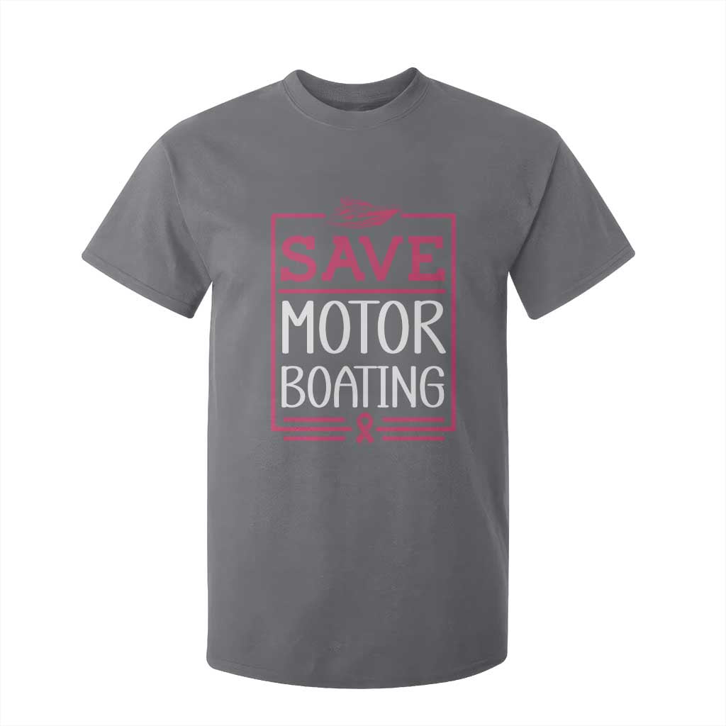 Funny Save Motor Boating T Shirt For Kid Beat Breast Cancer Pink Ribbon