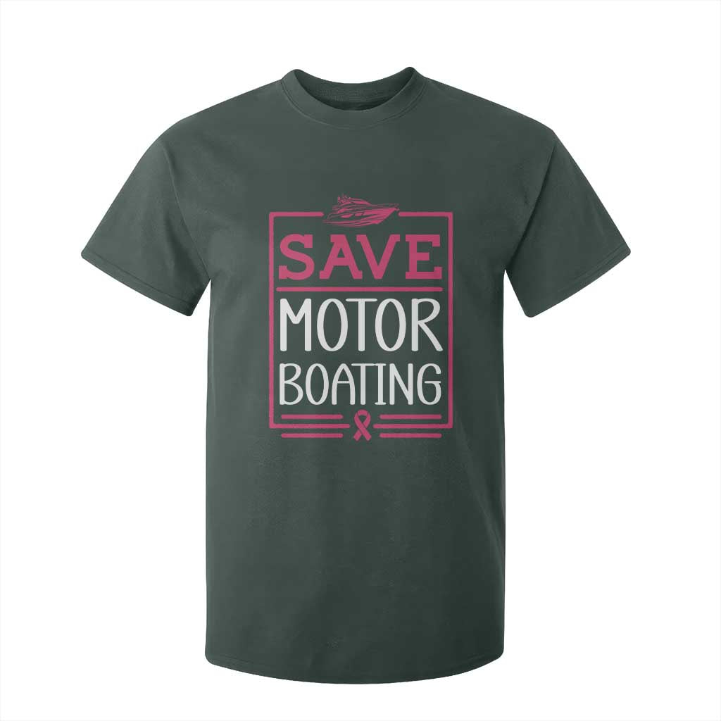 Funny Save Motor Boating T Shirt For Kid Beat Breast Cancer Pink Ribbon