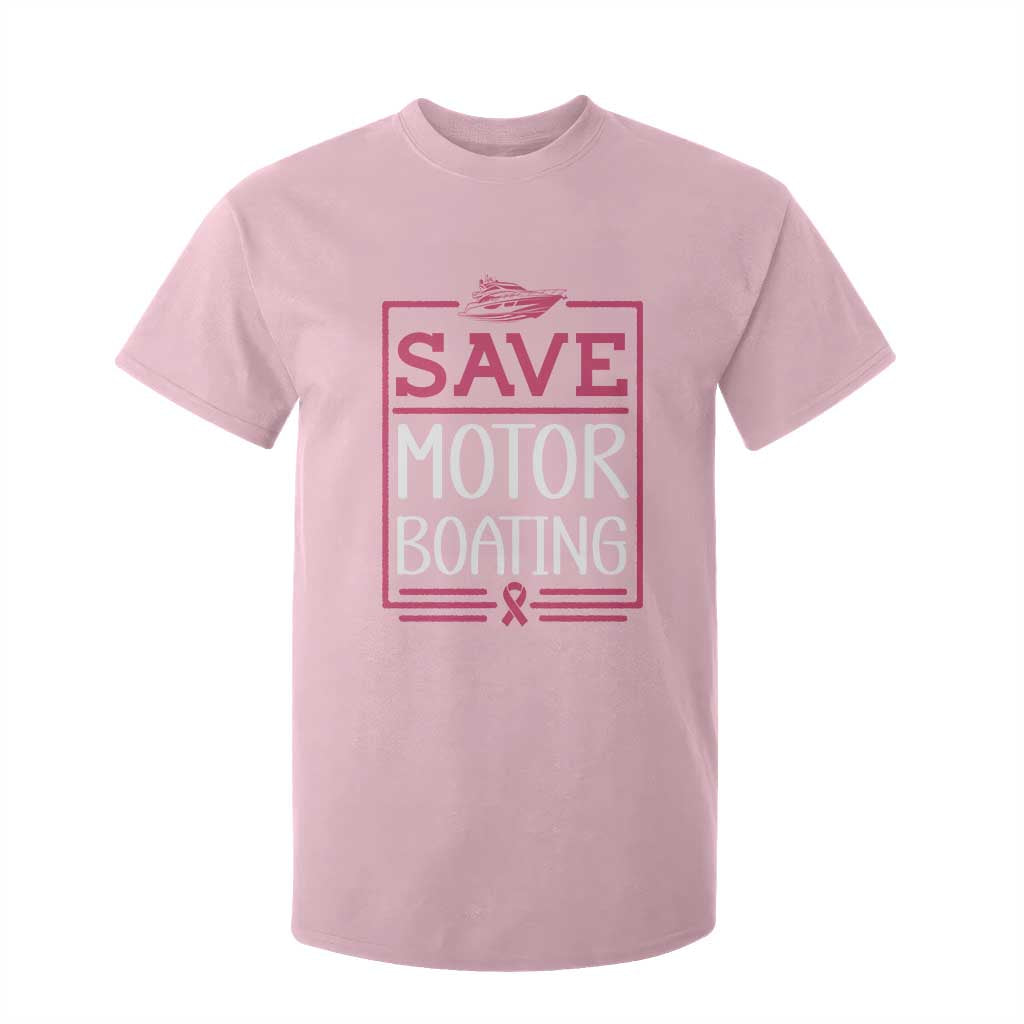 Funny Save Motor Boating T Shirt For Kid Beat Breast Cancer Pink Ribbon