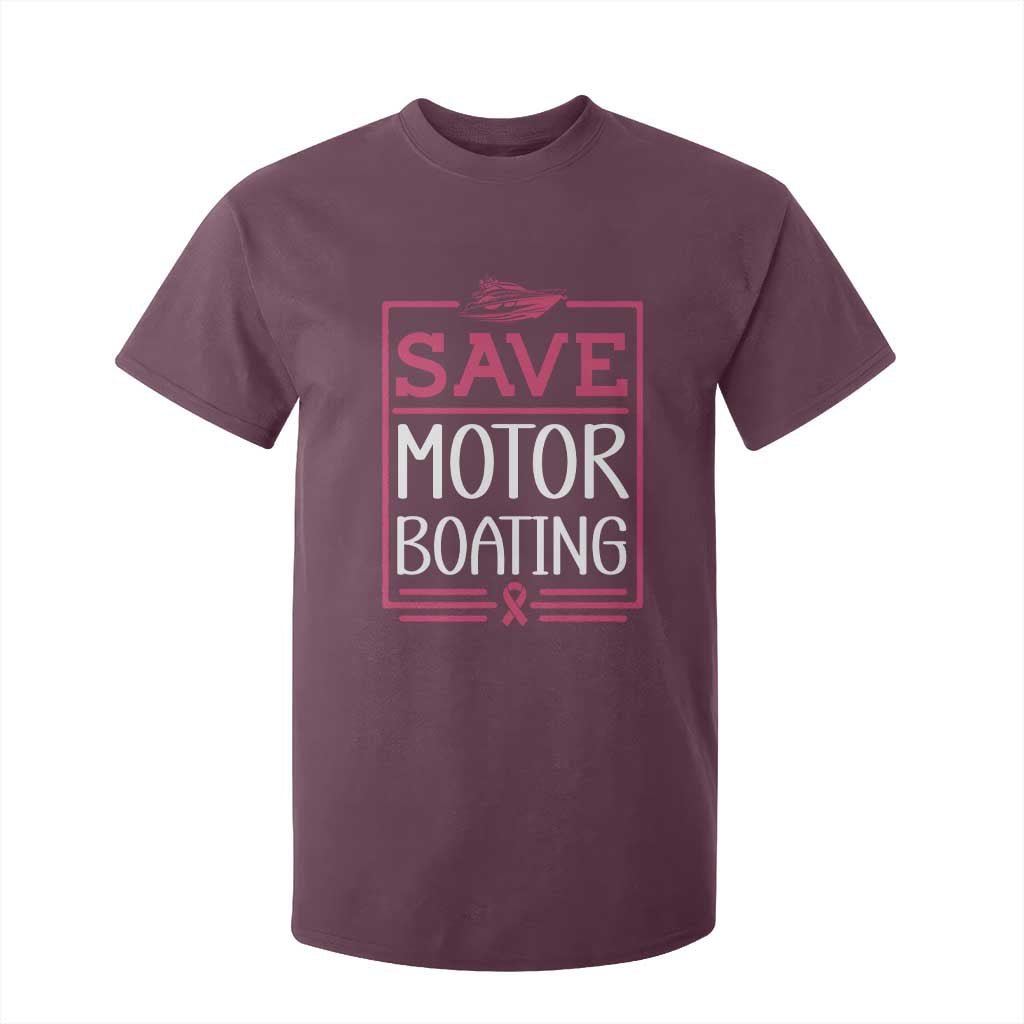 Funny Save Motor Boating T Shirt For Kid Beat Breast Cancer Pink Ribbon