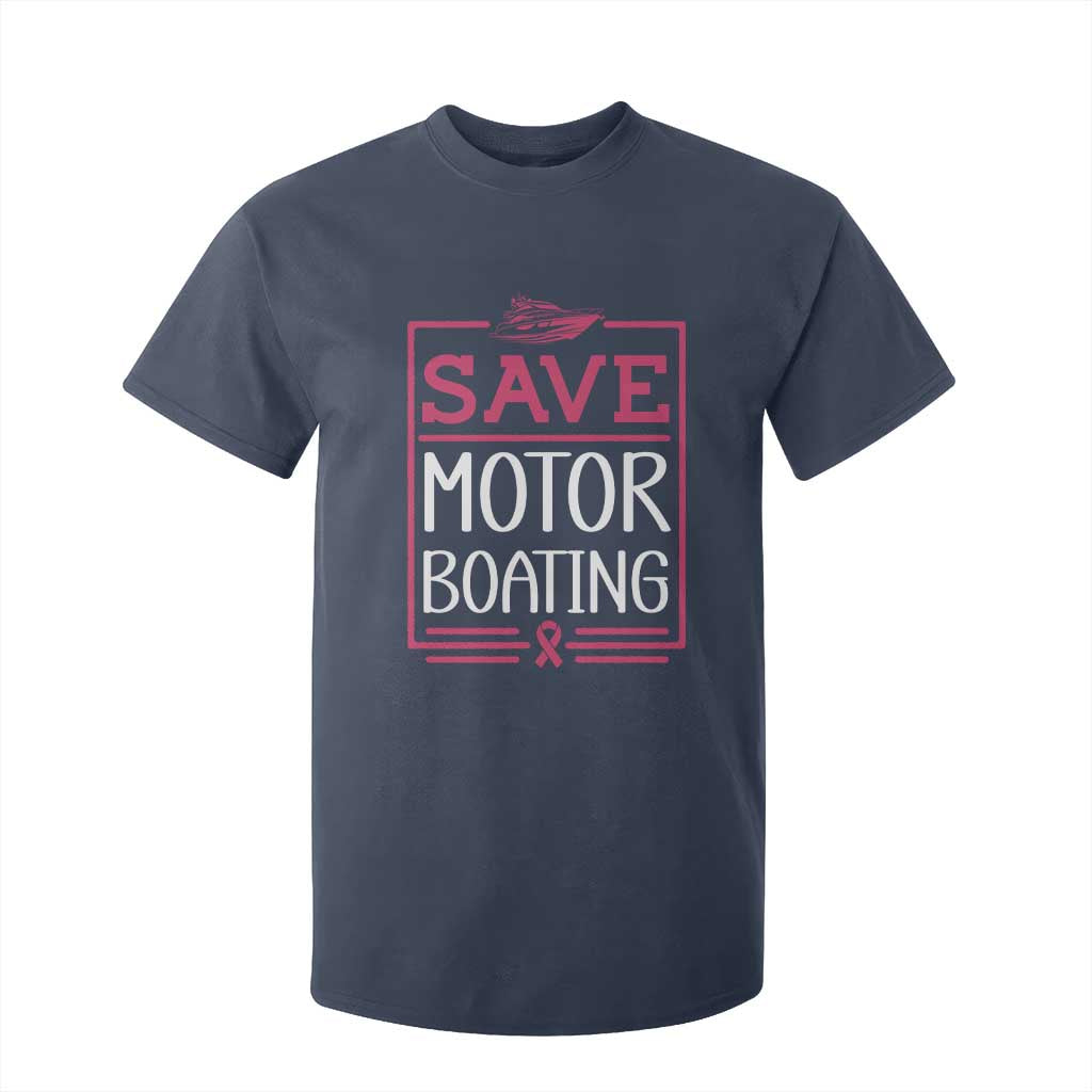 Funny Save Motor Boating T Shirt For Kid Beat Breast Cancer Pink Ribbon