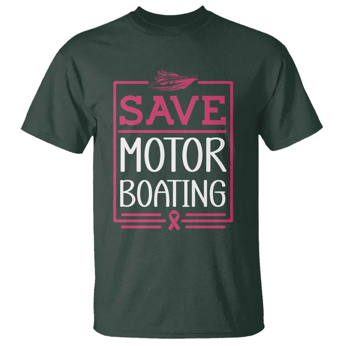 Funny Save Motor Boating T Shirt Beat Breast Cancer Pink Ribbon