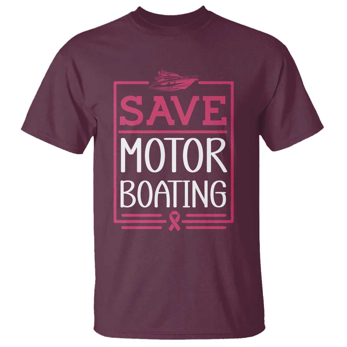 Funny Save Motor Boating T Shirt Beat Breast Cancer Pink Ribbon