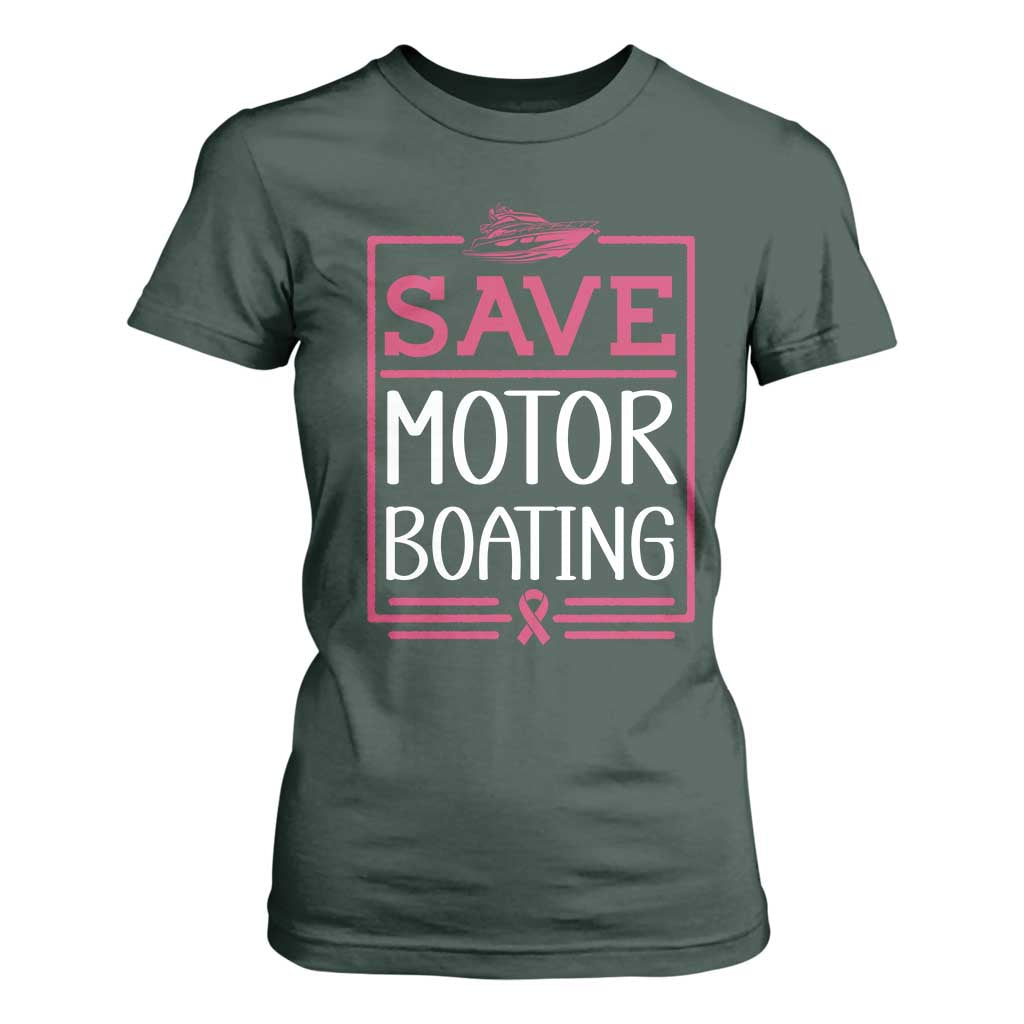 Funny Save Motor Boating T Shirt For Women Beat Breast Cancer Pink Ribbon