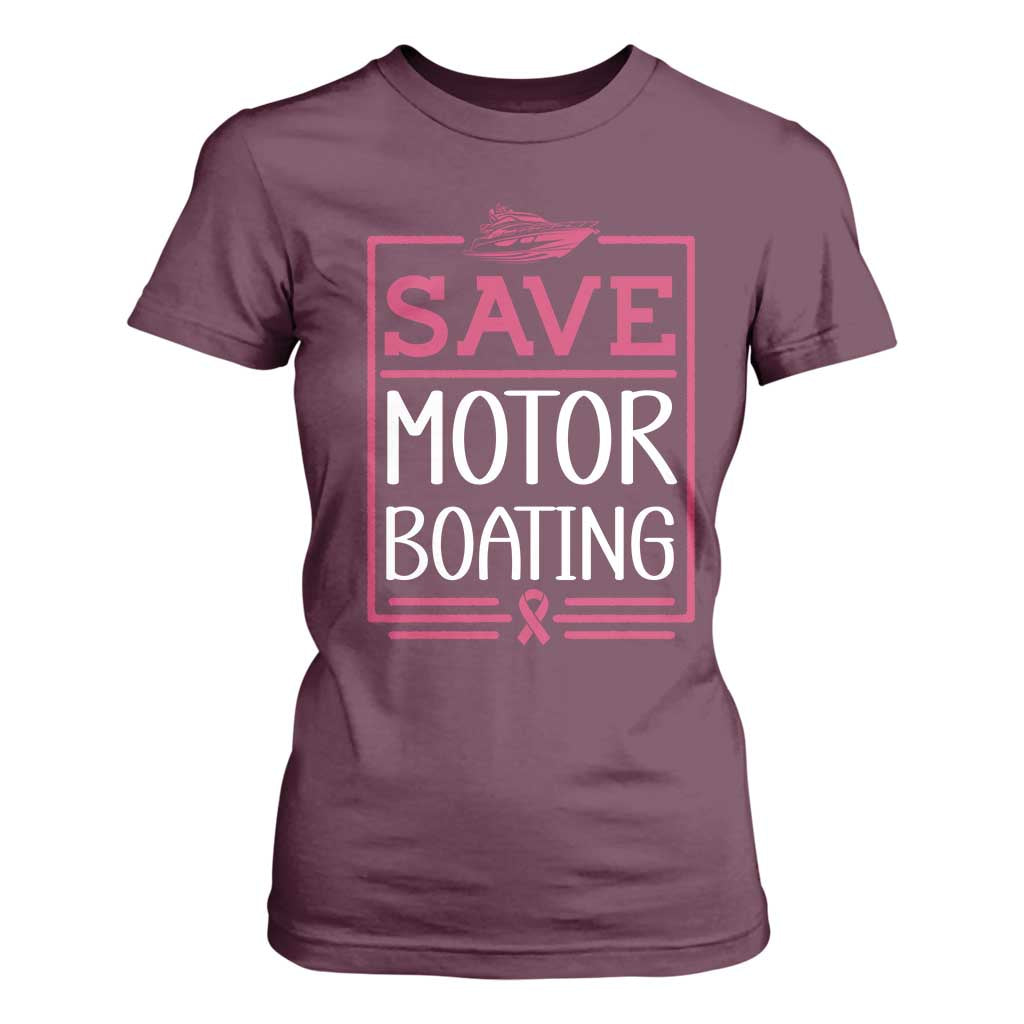Funny Save Motor Boating T Shirt For Women Beat Breast Cancer Pink Ribbon