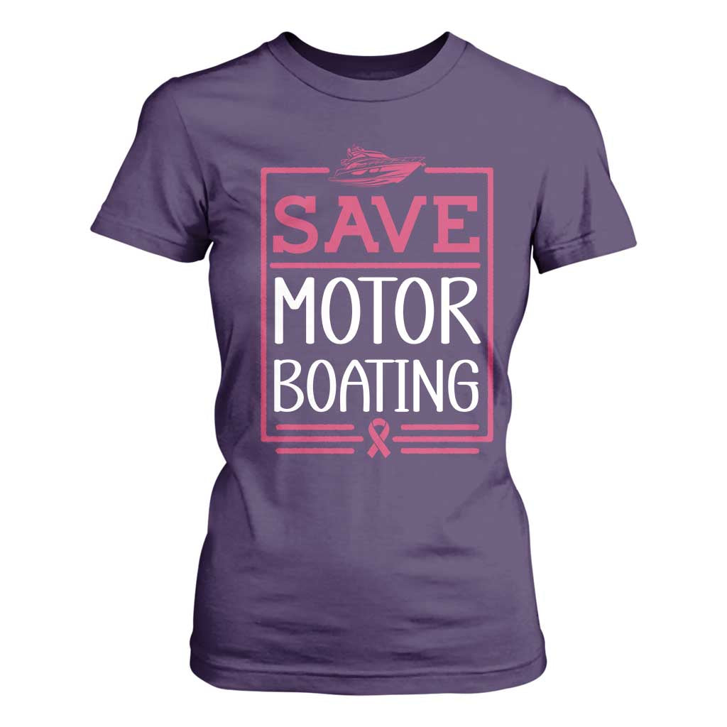 Funny Save Motor Boating T Shirt For Women Beat Breast Cancer Pink Ribbon