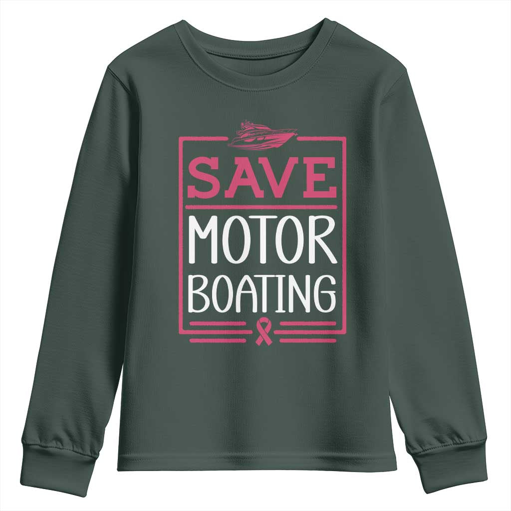 Funny Save Motor Boating Youth Sweatshirt Beat Breast Cancer Pink Ribbon