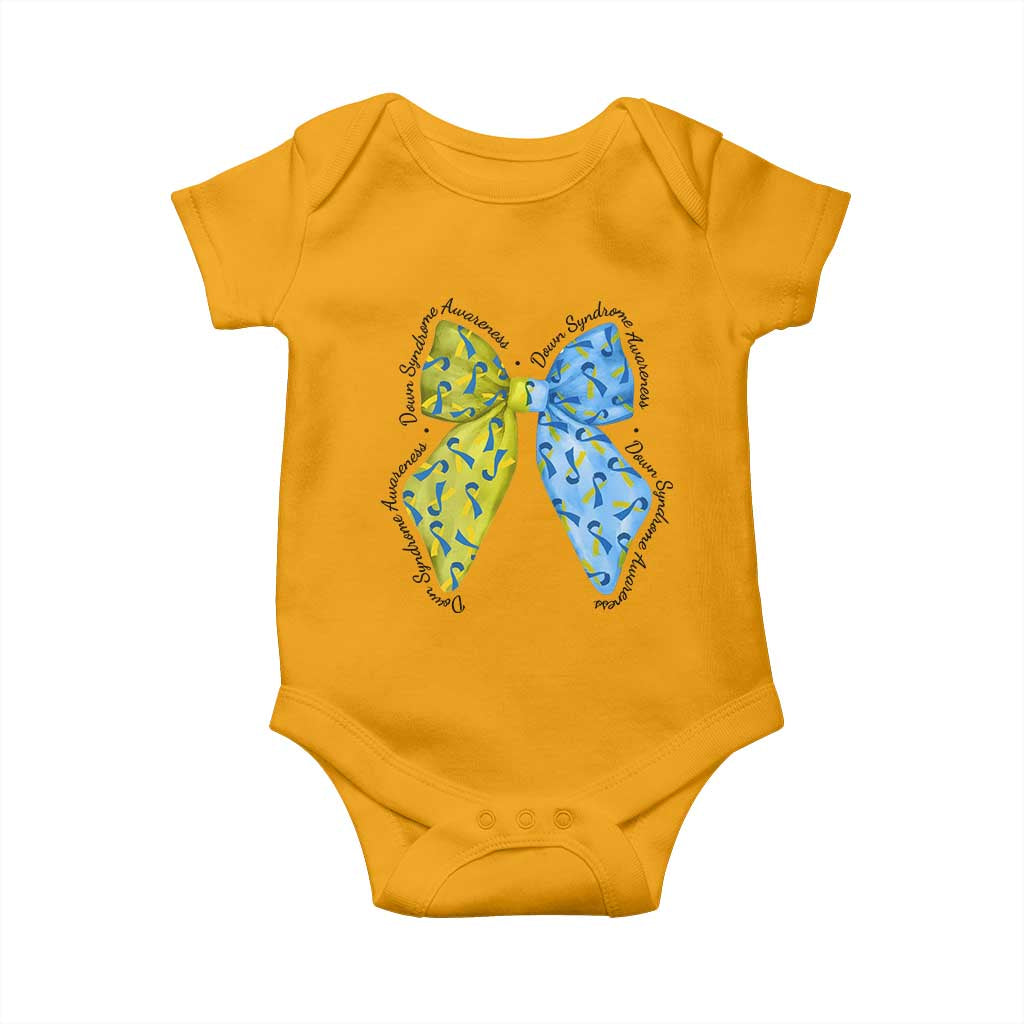 Down Syndrome Support Coquette Bow Ribbon Baby Onesie