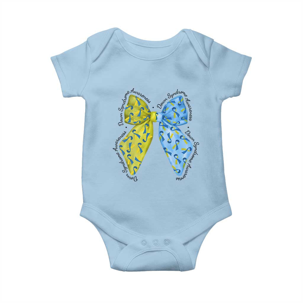 Down Syndrome Support Coquette Bow Ribbon Baby Onesie