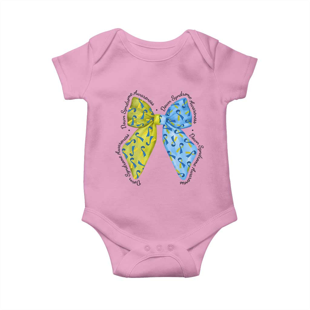 Down Syndrome Support Coquette Bow Ribbon Baby Onesie