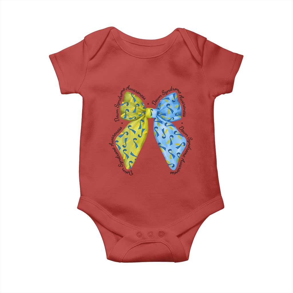 Down Syndrome Support Coquette Bow Ribbon Baby Onesie
