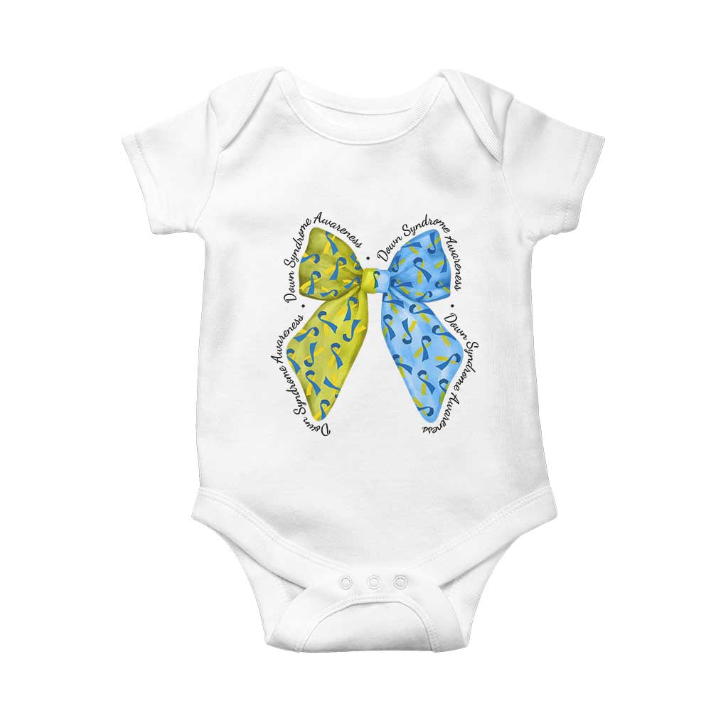 Down Syndrome Support Coquette Bow Ribbon Baby Onesie