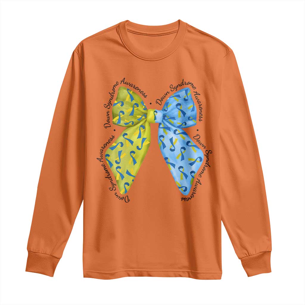 Down Syndrome Support Coquette Bow Ribbon Long Sleeve Shirt