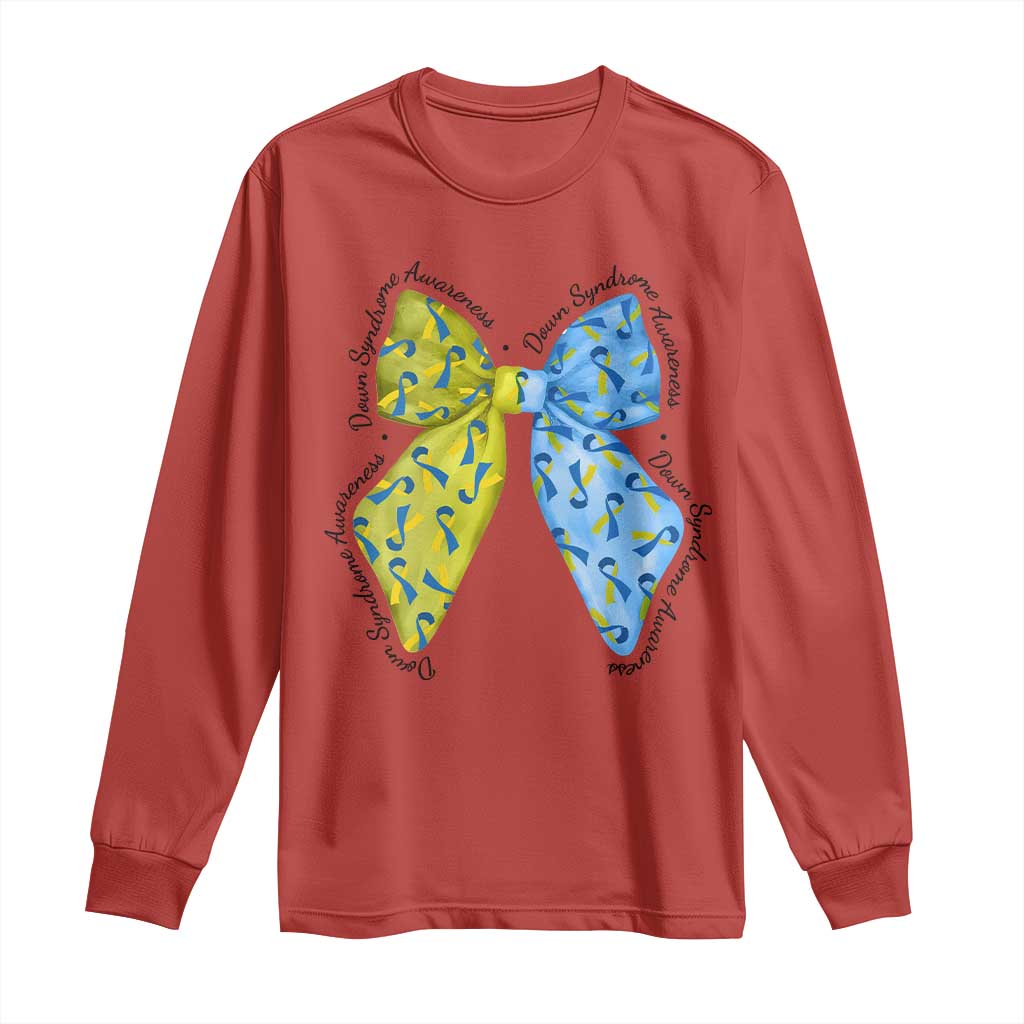Down Syndrome Support Coquette Bow Ribbon Long Sleeve Shirt