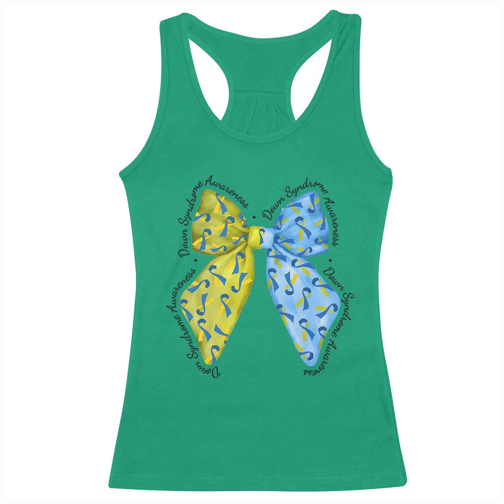 Down Syndrome Support Coquette Bow Ribbon Racerback Tank Top