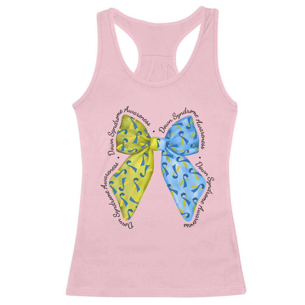 Down Syndrome Support Coquette Bow Ribbon Racerback Tank Top