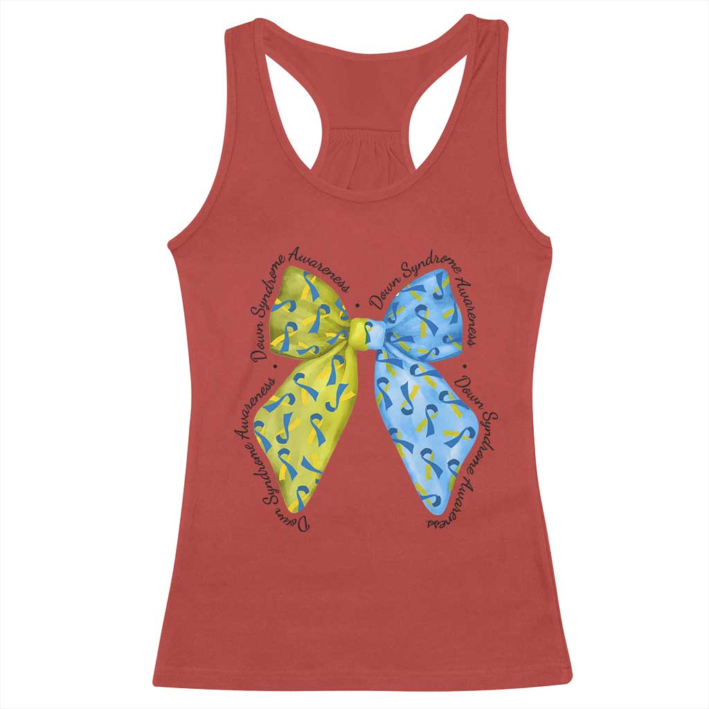 Down Syndrome Support Coquette Bow Ribbon Racerback Tank Top
