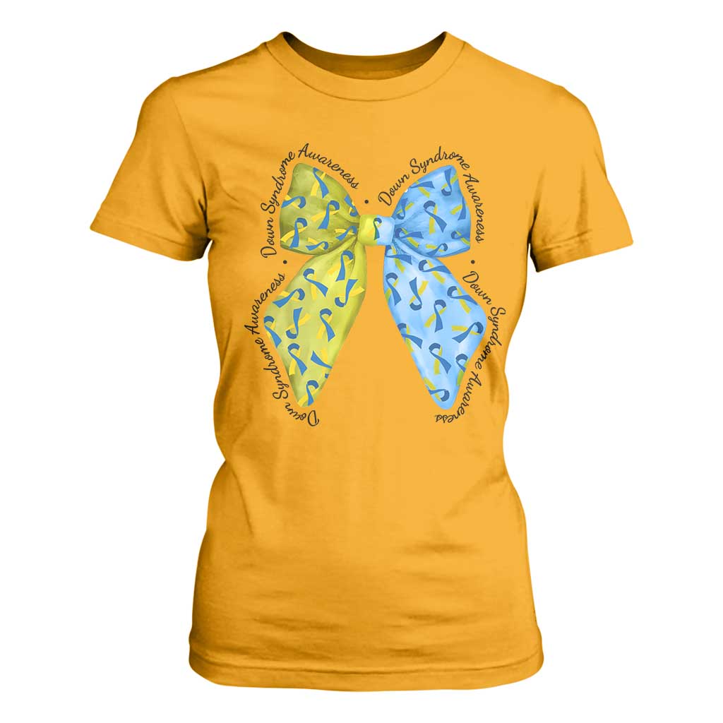 Down Syndrome Support Coquette Bow Ribbon T Shirt For Women