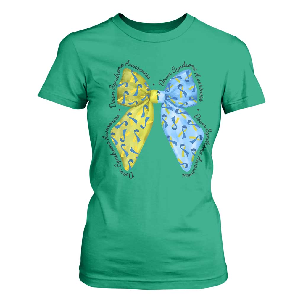 Down Syndrome Support Coquette Bow Ribbon T Shirt For Women