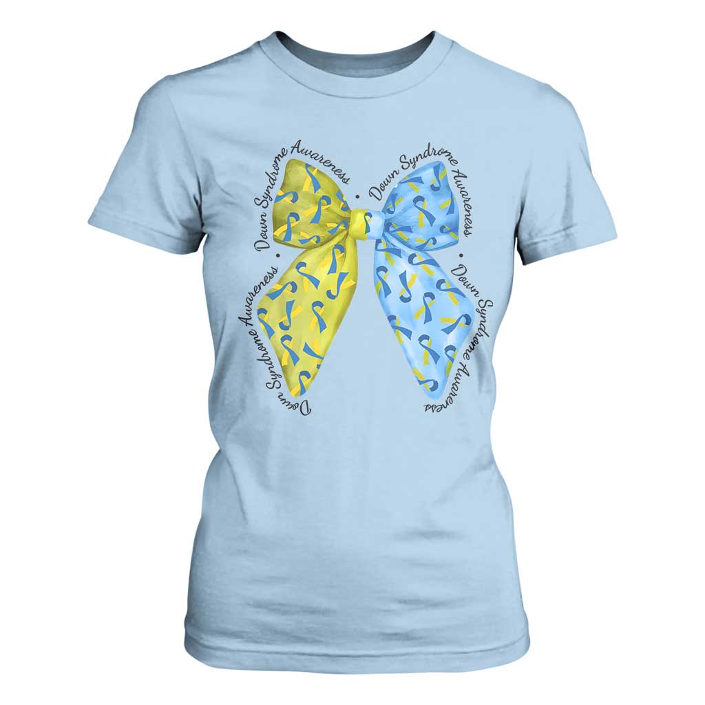 Down Syndrome Support Coquette Bow Ribbon T Shirt For Women