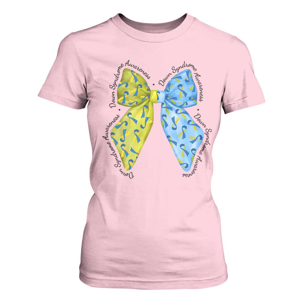 Down Syndrome Support Coquette Bow Ribbon T Shirt For Women