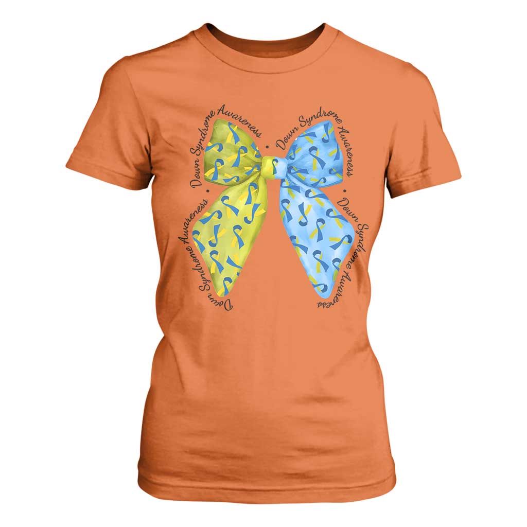 Down Syndrome Support Coquette Bow Ribbon T Shirt For Women