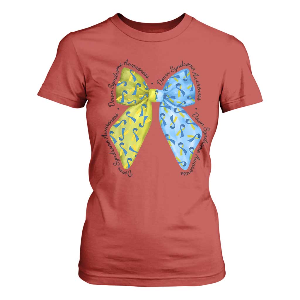 Down Syndrome Support Coquette Bow Ribbon T Shirt For Women