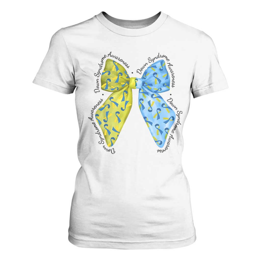 Down Syndrome Support Coquette Bow Ribbon T Shirt For Women