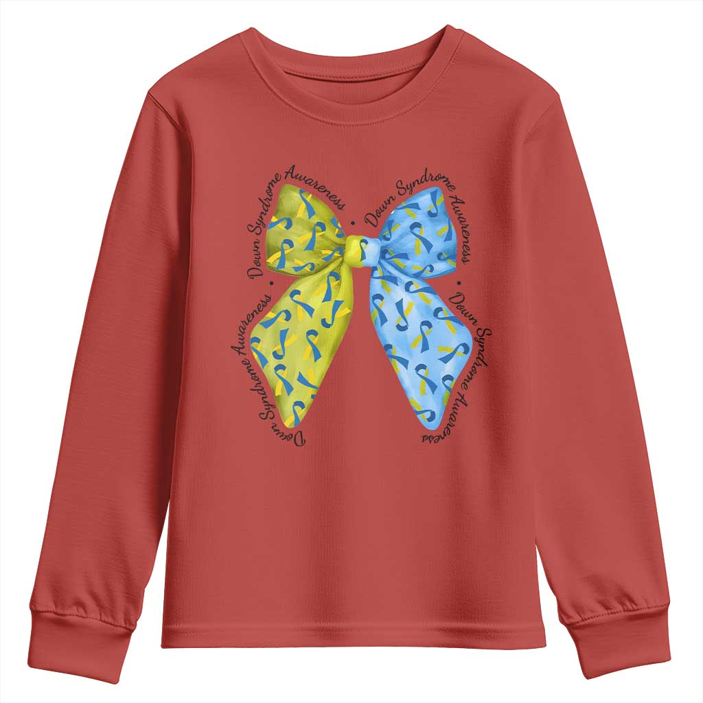 Down Syndrome Support Coquette Bow Ribbon Youth Sweatshirt