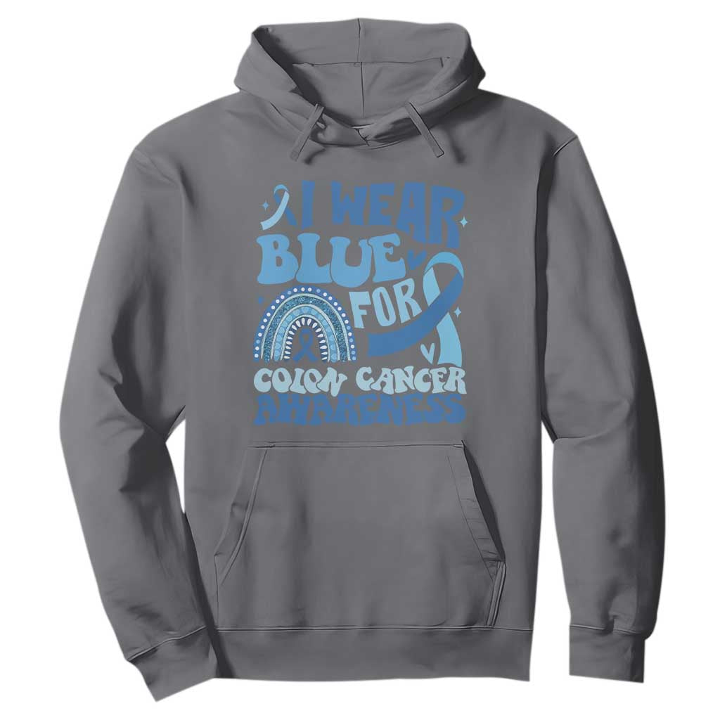 I Wear Blue For Colon Cancer Support Hoodie Rainbow Dark Blue Ribbon