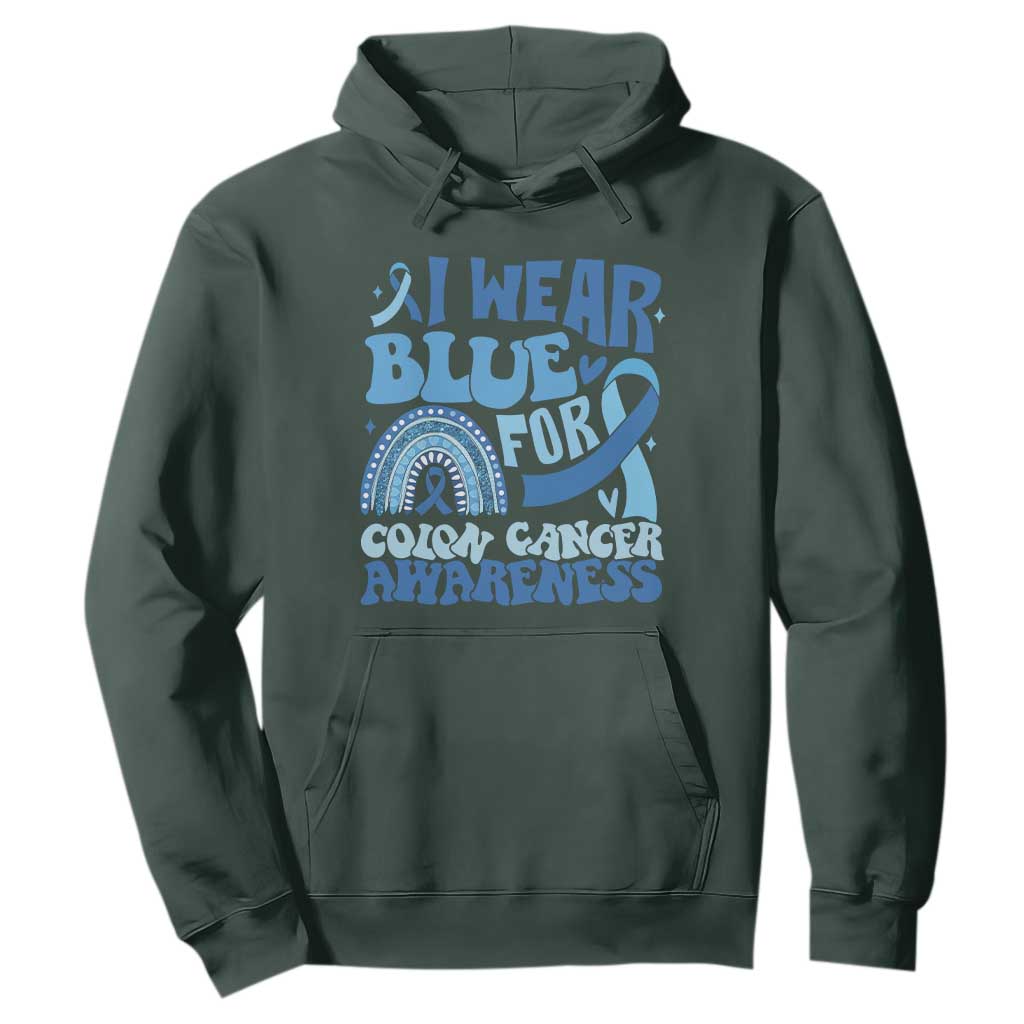I Wear Blue For Colon Cancer Support Hoodie Rainbow Dark Blue Ribbon