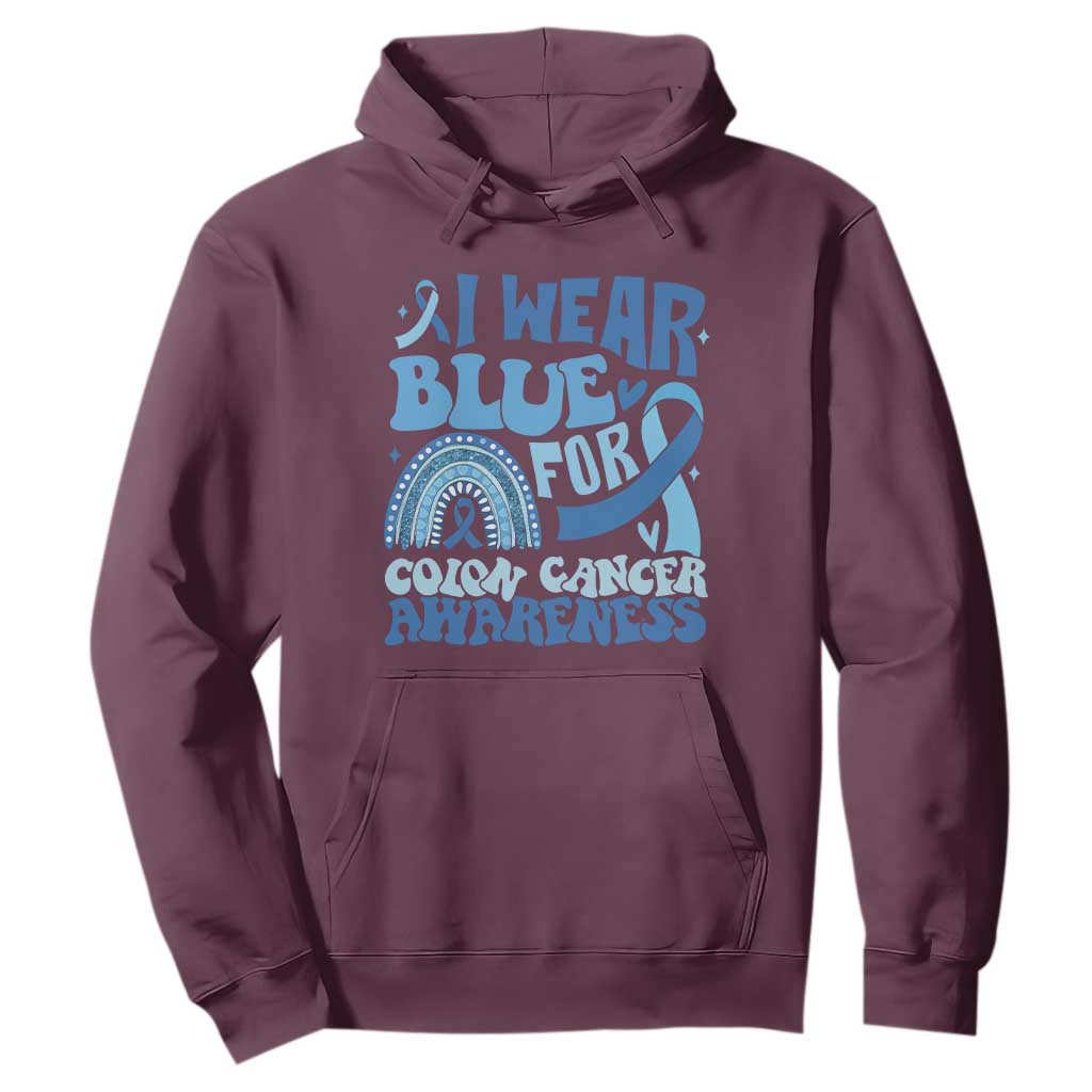 I Wear Blue For Colon Cancer Support Hoodie Rainbow Dark Blue Ribbon
