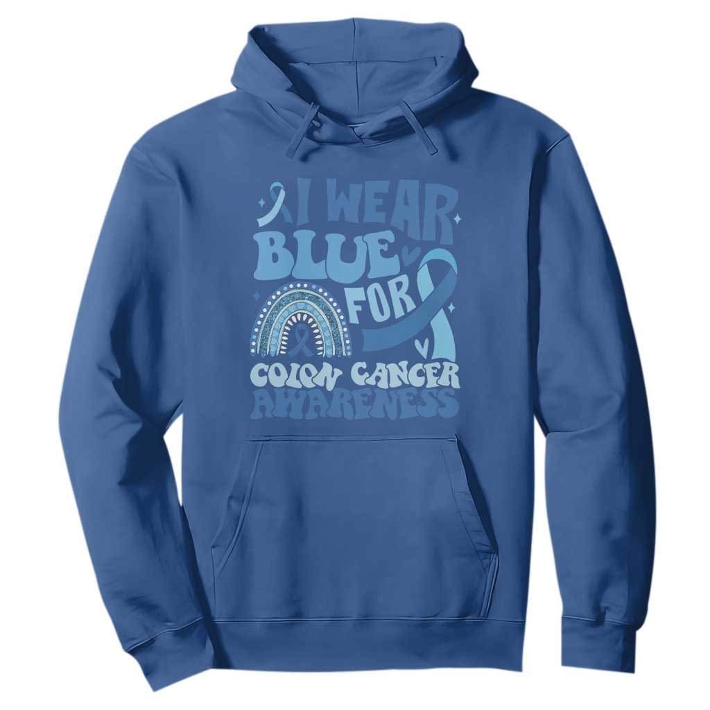 I Wear Blue For Colon Cancer Support Hoodie Rainbow Dark Blue Ribbon