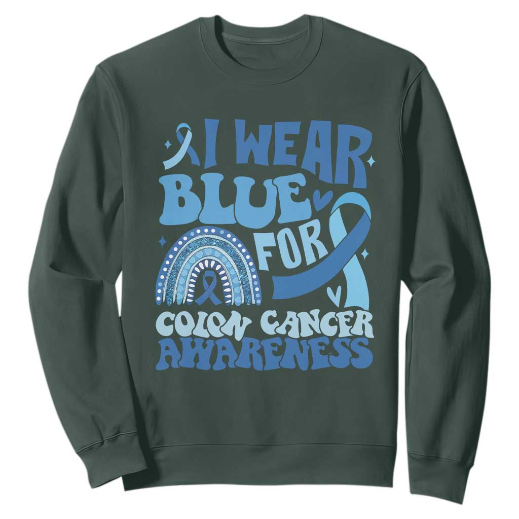 I Wear Blue For Colon Cancer Support Sweatshirt Rainbow Dark Blue Ribbon
