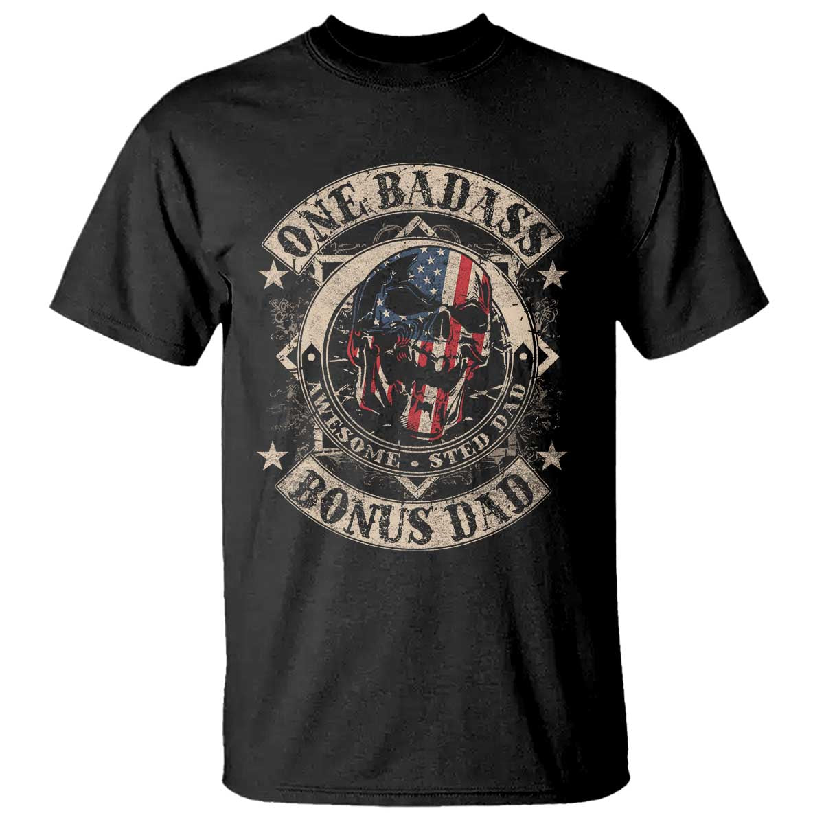 funny-one-badass-bonus-dad-t-shirt-awesome-step-dad-fathers-day-american-flag-skull