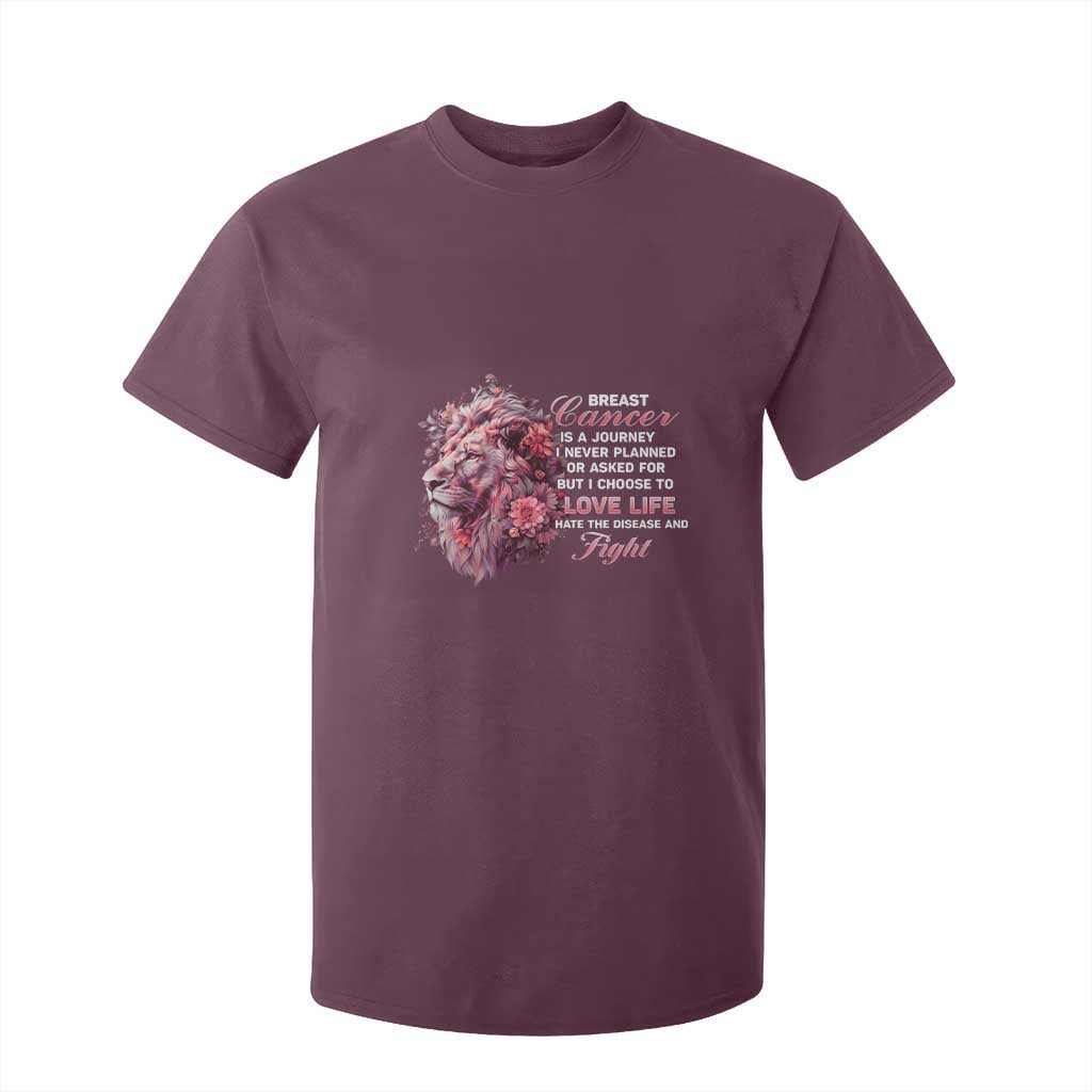 Breast Cancer Support Floral Lion T Shirt For Kid Journey I Never Planned But I Choose To Love Life
