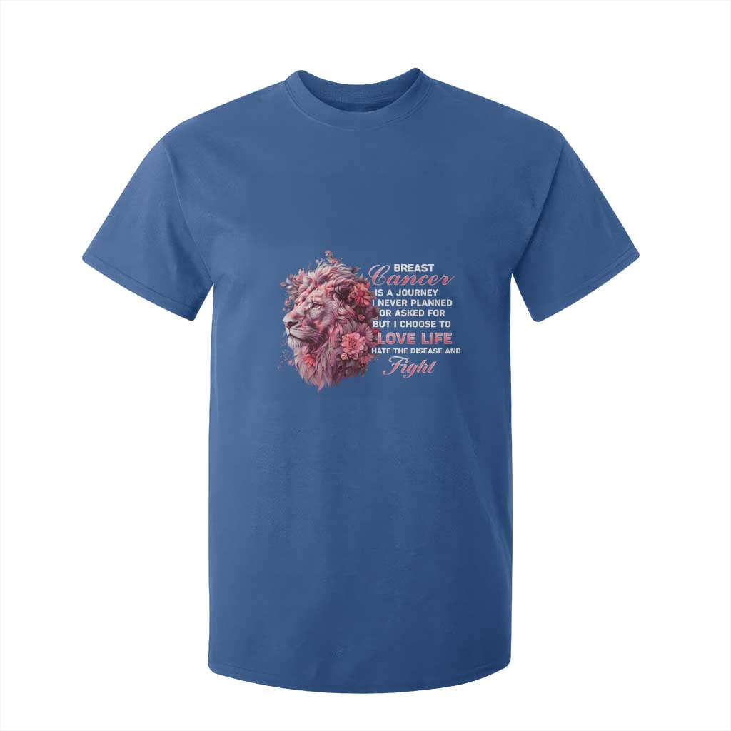 Breast Cancer Support Floral Lion T Shirt For Kid Journey I Never Planned But I Choose To Love Life