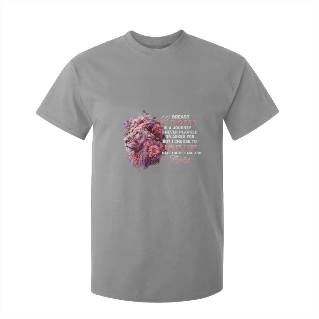 Breast Cancer Support Floral Lion T Shirt For Kid Journey I Never Planned But I Choose To Love Life