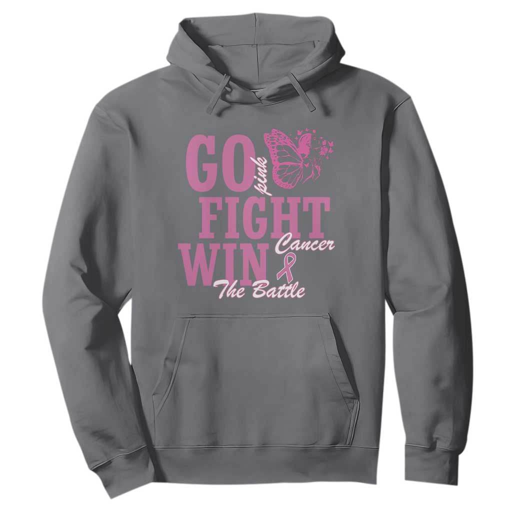 Breast Cancer Support Hoodie Go Pink Fight Cancer Win The Battle Pink Ribbon Butterfly