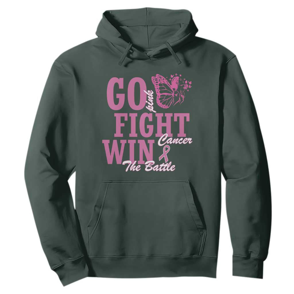 Breast Cancer Support Hoodie Go Pink Fight Cancer Win The Battle Pink Ribbon Butterfly