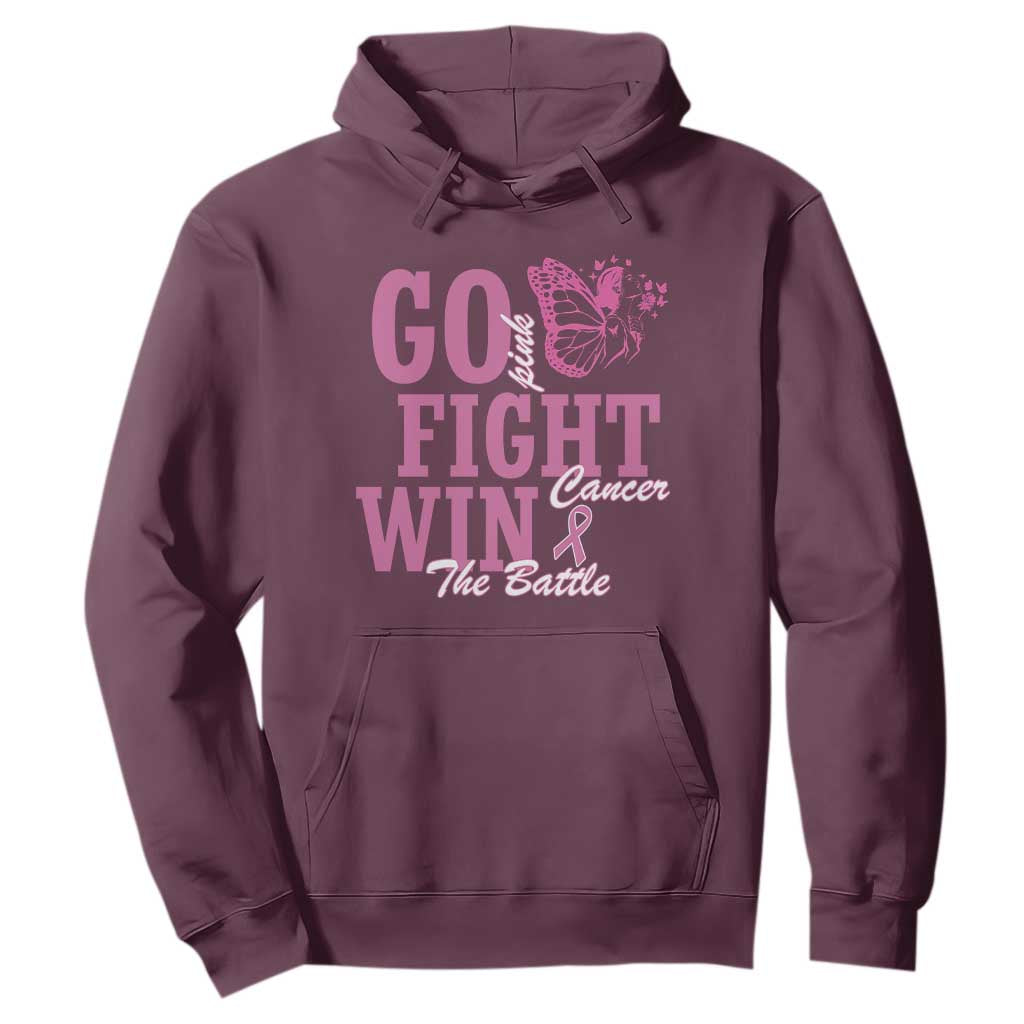 Breast Cancer Support Hoodie Go Pink Fight Cancer Win The Battle Pink Ribbon Butterfly