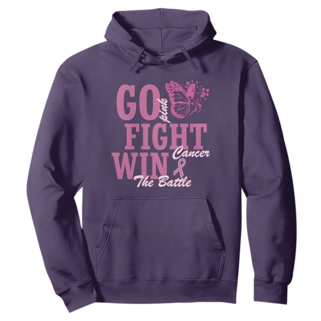Breast Cancer Support Hoodie Go Pink Fight Cancer Win The Battle Pink Ribbon Butterfly