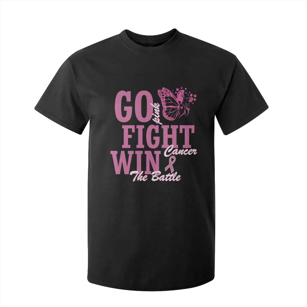 Breast Cancer Support T Shirt For Kid Go Pink Fight Cancer Win The Battle Pink Ribbon Butterfly
