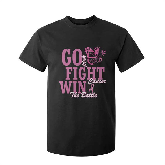 Breast Cancer Support T Shirt For Kid Go Pink Fight Cancer Win The Battle Pink Ribbon Butterfly