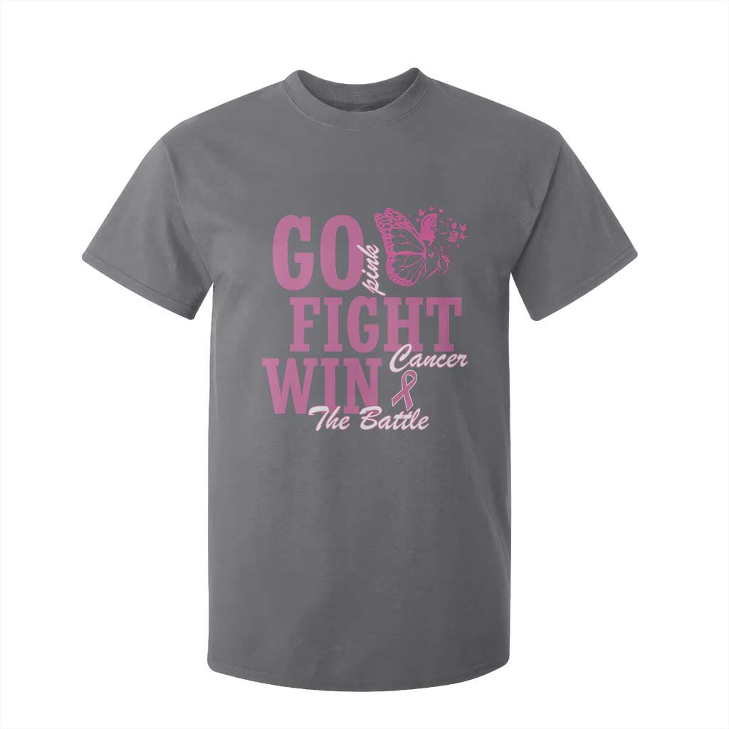 Breast Cancer Support T Shirt For Kid Go Pink Fight Cancer Win The Battle Pink Ribbon Butterfly