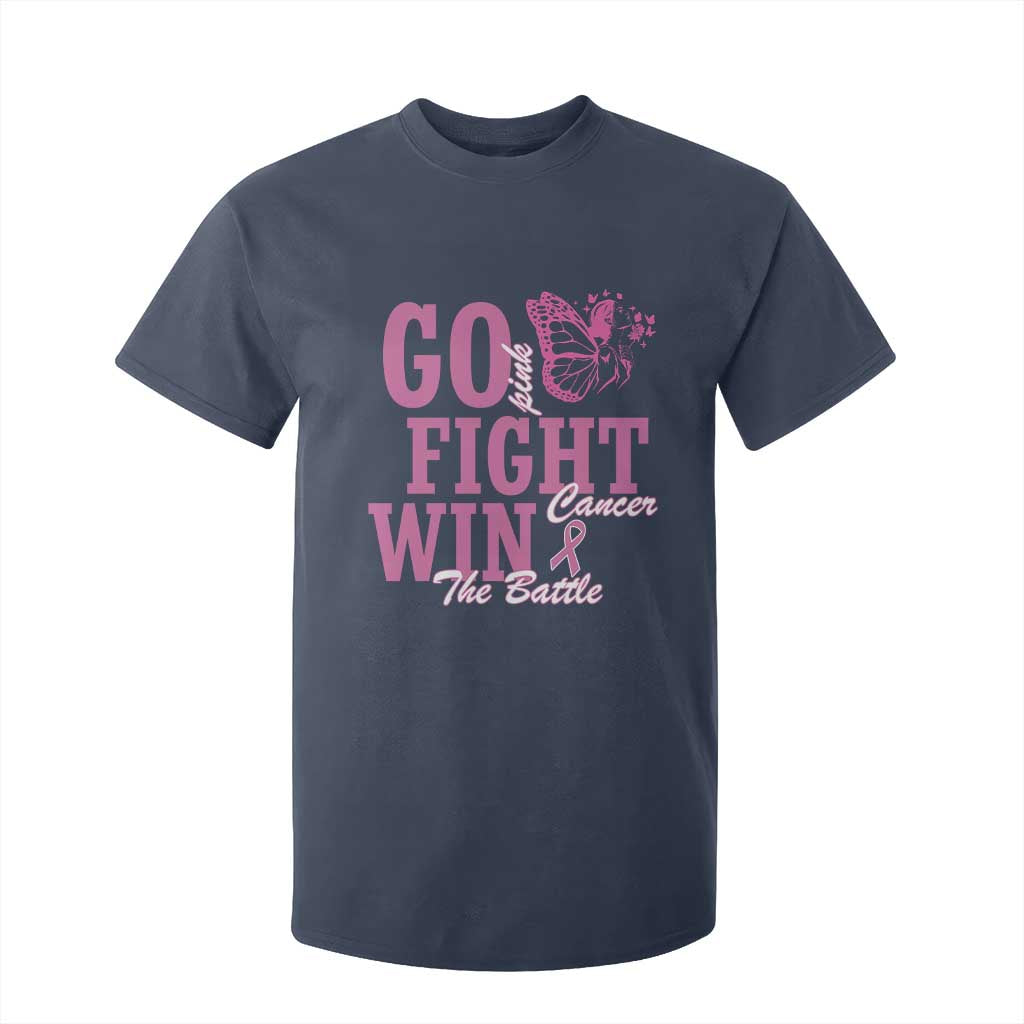 Breast Cancer Support T Shirt For Kid Go Pink Fight Cancer Win The Battle Pink Ribbon Butterfly