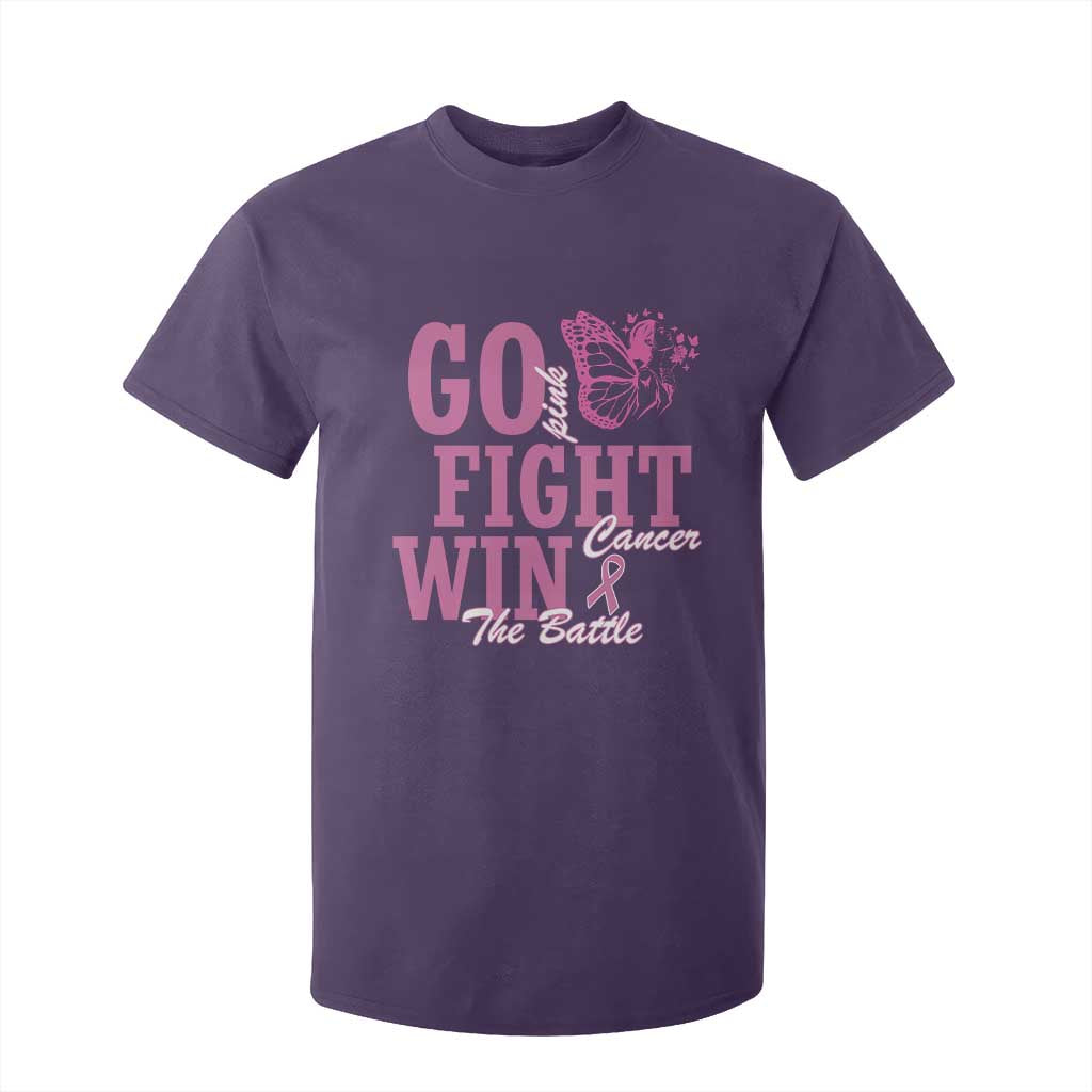 Breast Cancer Support T Shirt For Kid Go Pink Fight Cancer Win The Battle Pink Ribbon Butterfly